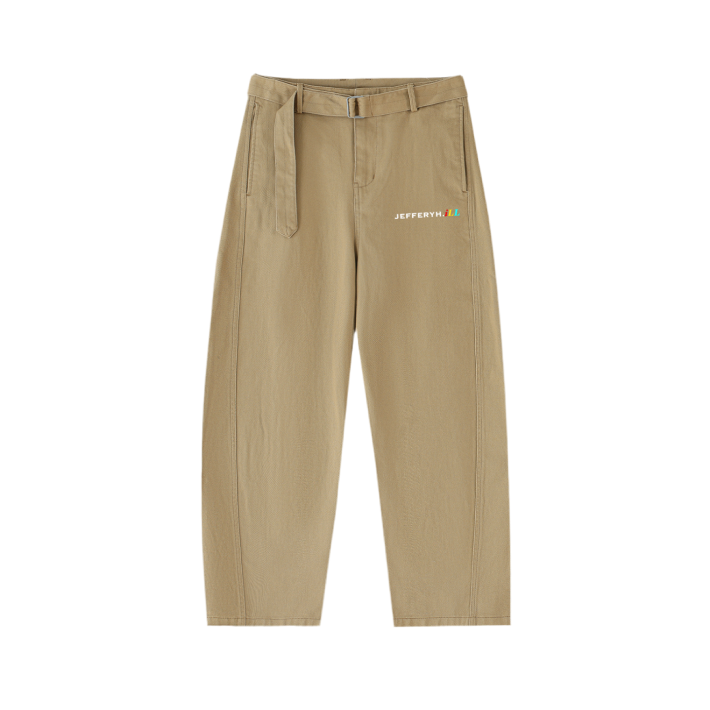 Twisted-Seam Belted Curved-Blade Pants