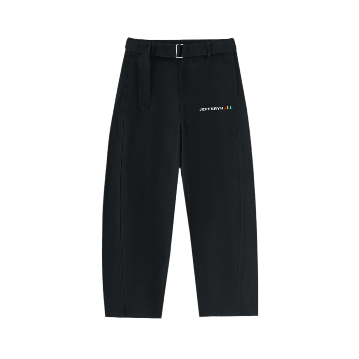 Twisted-Seam Belted Curved-Blade Pants