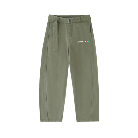 Twisted-Seam Belted Curved-Blade Pants